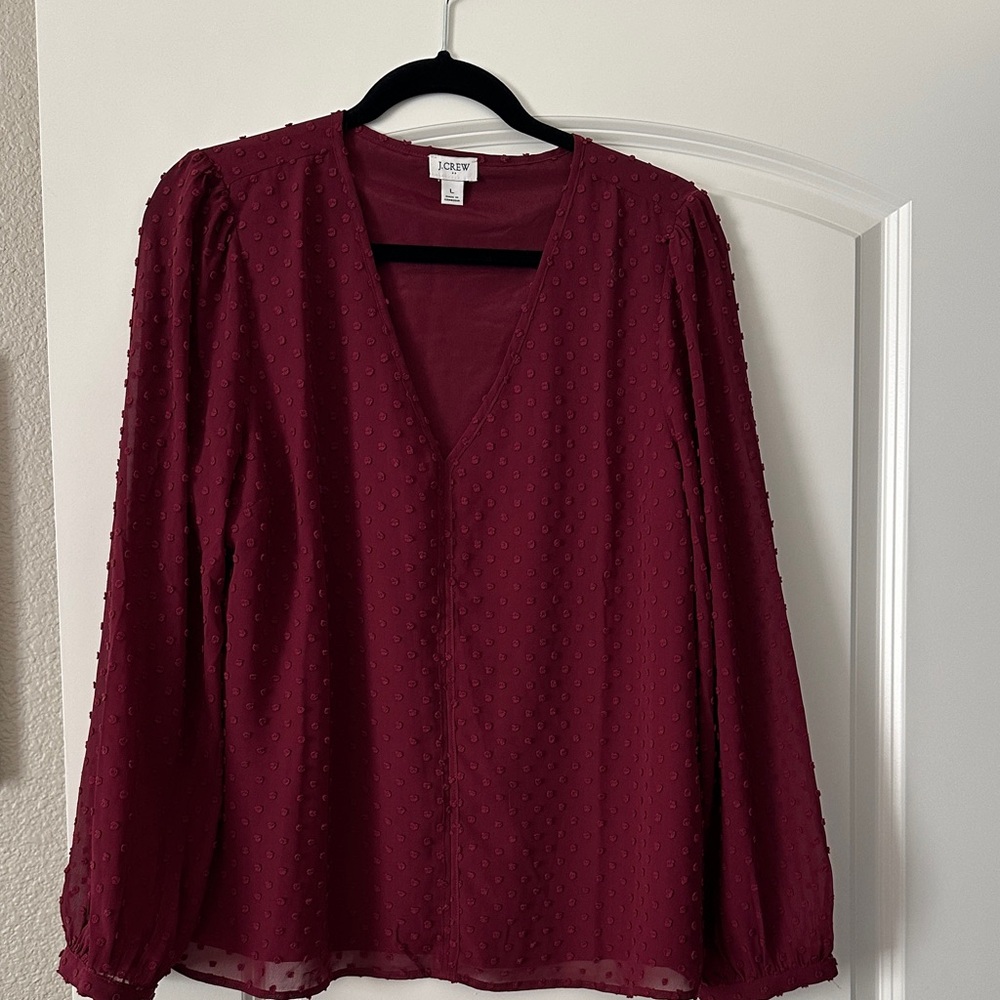 J. Crew Deep Red Textured NWOT  V-Neck Blouse